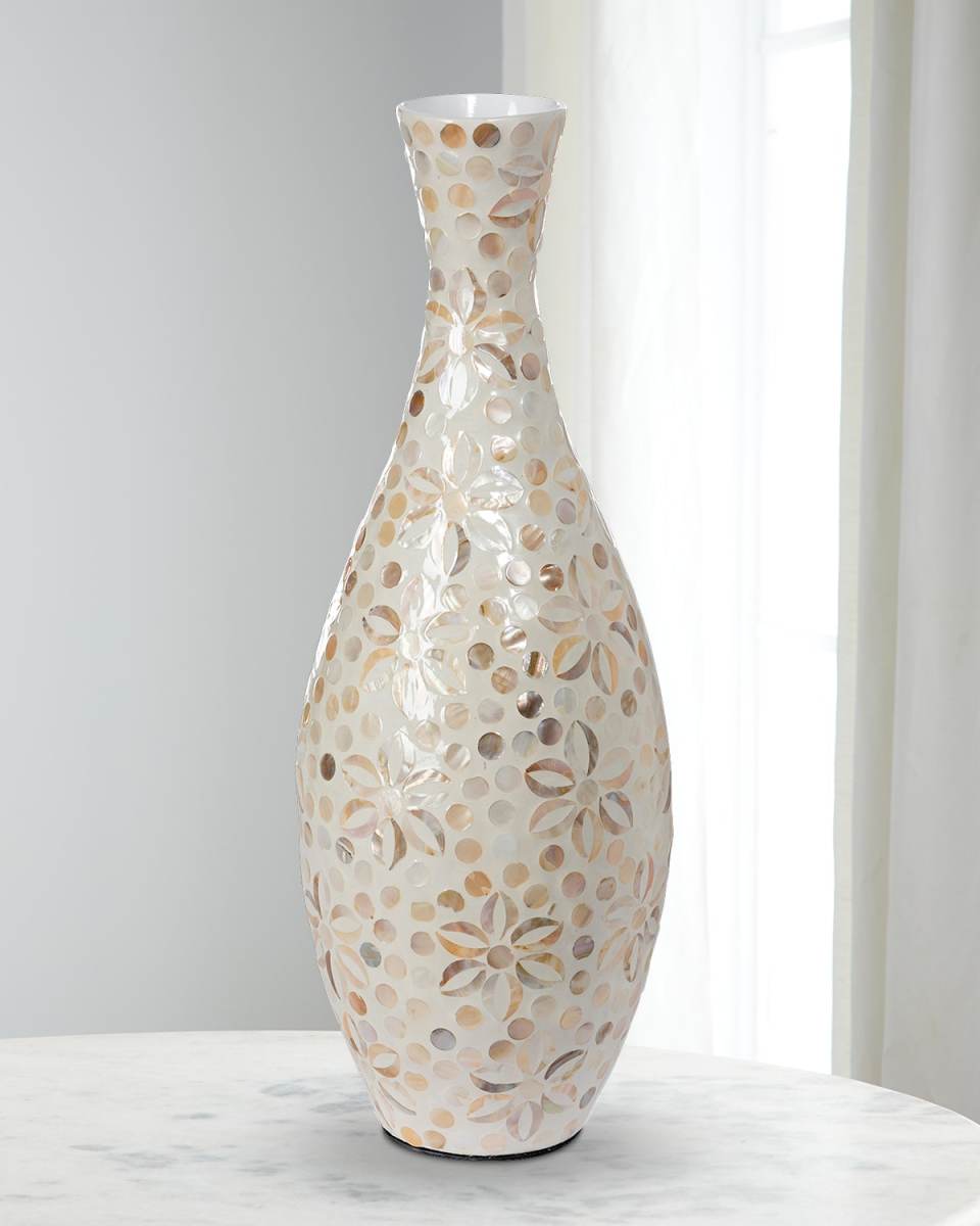 Capraia Coast Tall Floral Mother-of-Pearl Vase, 23"
